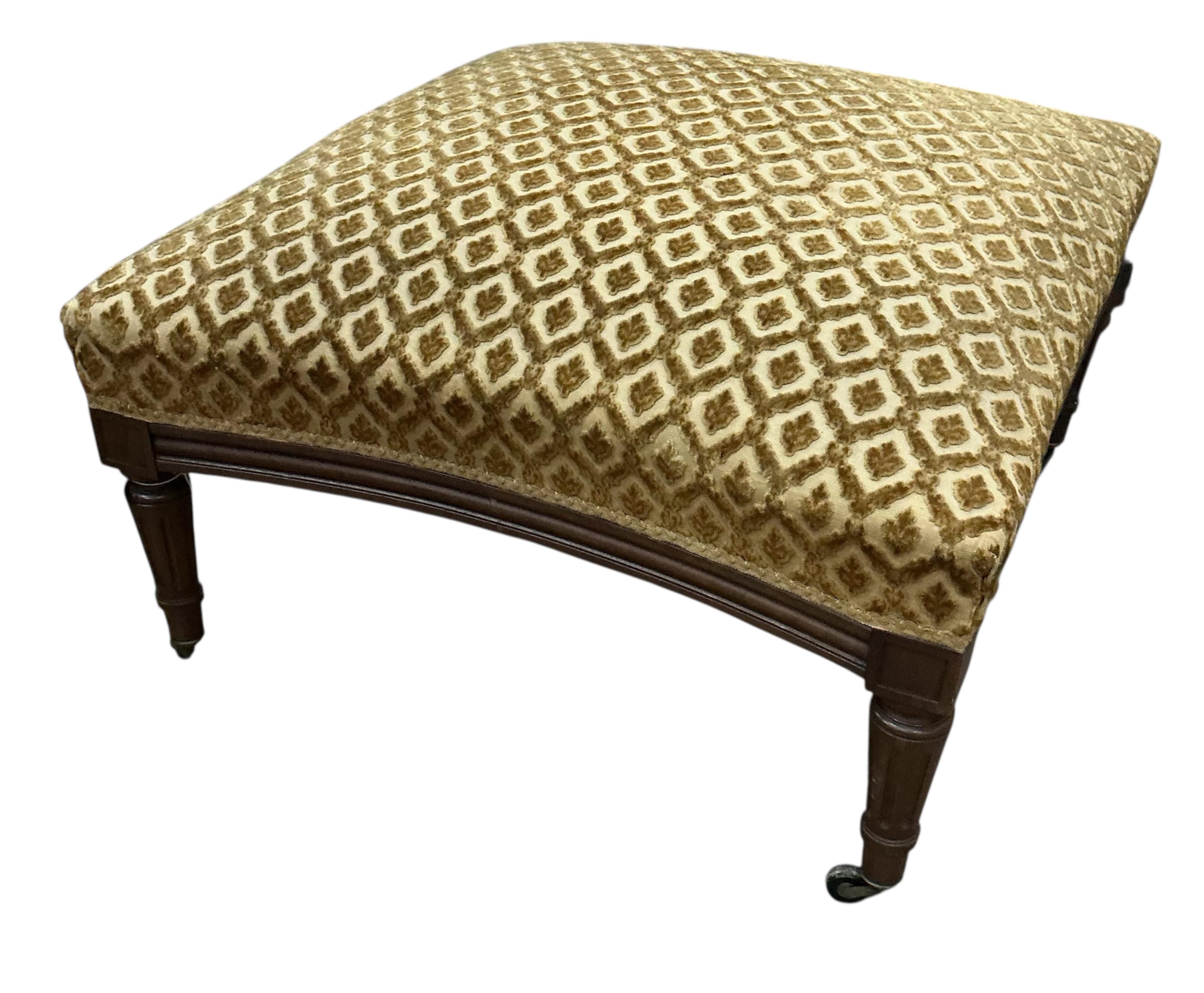 An early 20th century French walnut stool, width 68cm, height 38cm